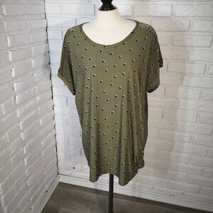 2 Dye 4 Ladies Size 2X Green w/ White & Black Polka Dots Cap Sleeve Blouse